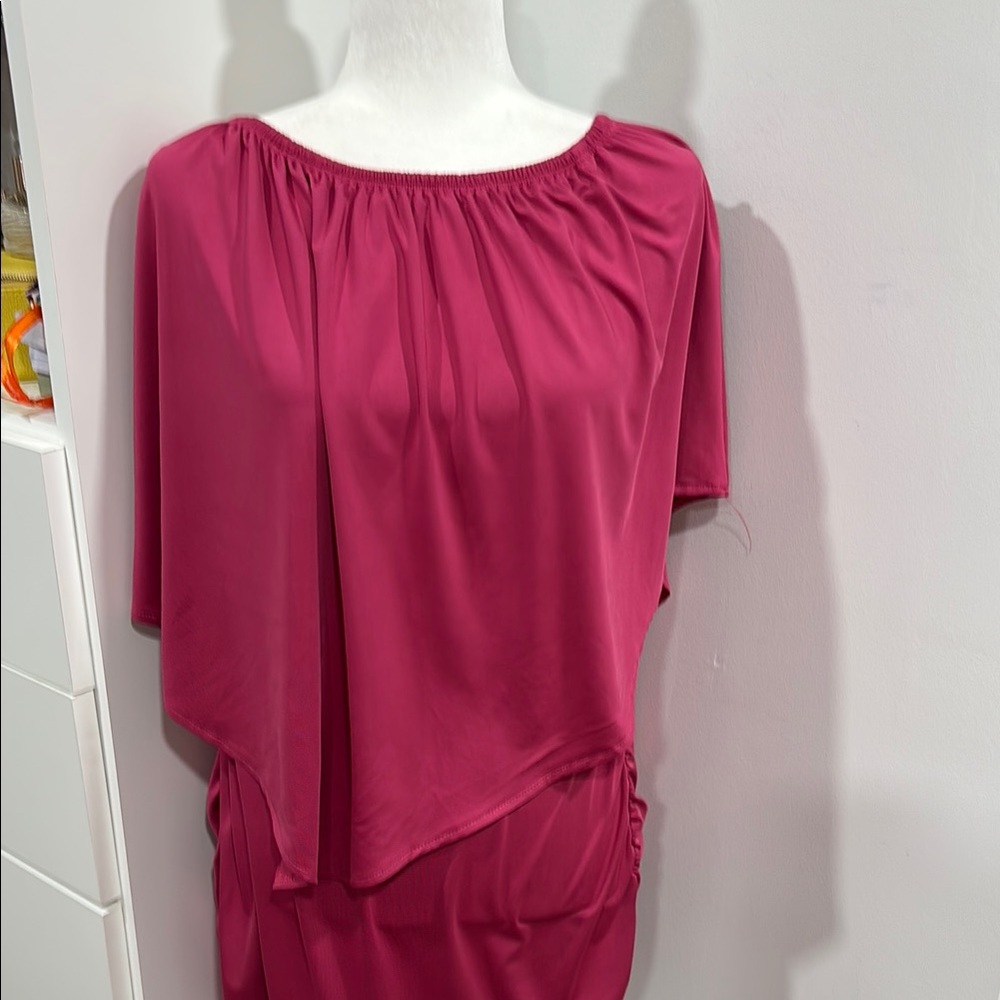 Pink Asymmetrical Flutter Sleeve Tunic Dress - Picture 5 of 7